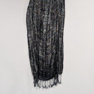 *3/$10* Crinkle Scarf with Tassles Black Silver